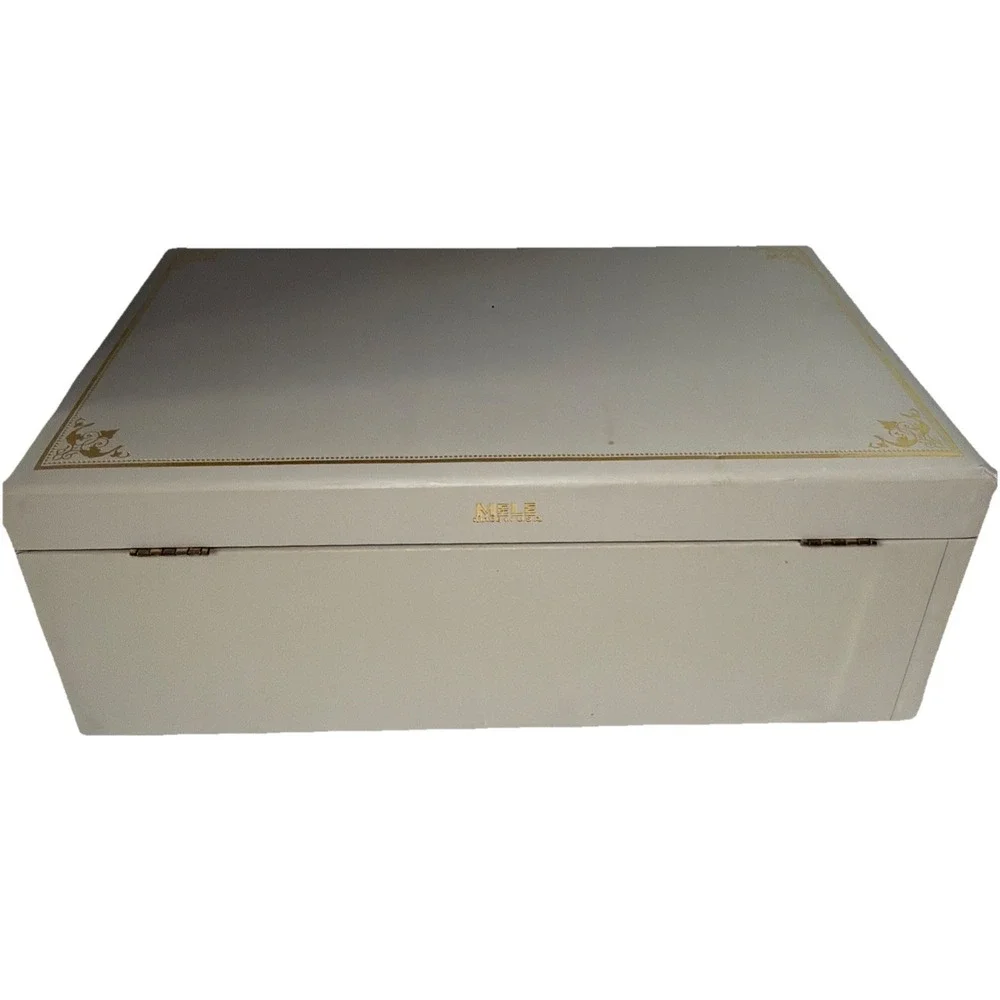 Vintage Mele 3-tier Jewelry Box Gold Trim/Cream With Taupe Interior